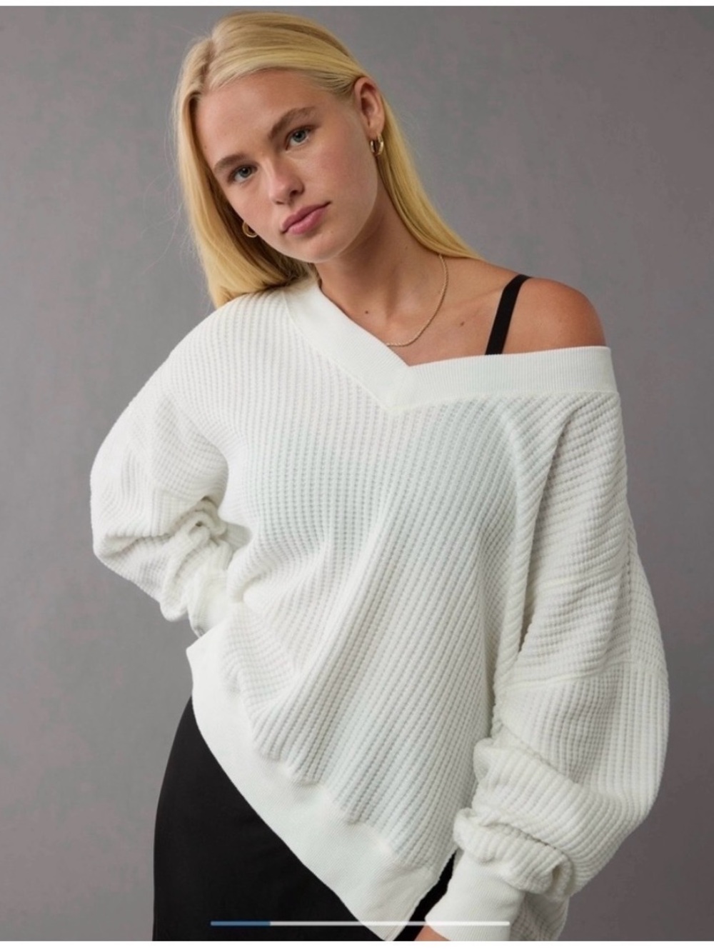 American Eagle Outfitters Off-Shoulder White Ribbed Sweater